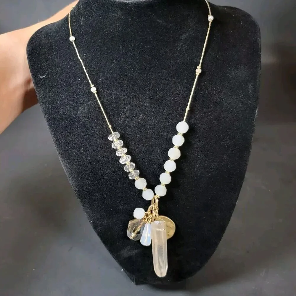 Signed‎ Designer Quality Gold tone Crystal Moonstone Necklace JB FB